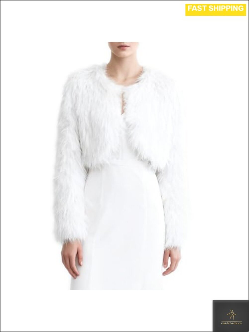 Faux Fur Cropped Coat Open Front Pockets Long Sleeve Women's Jacket